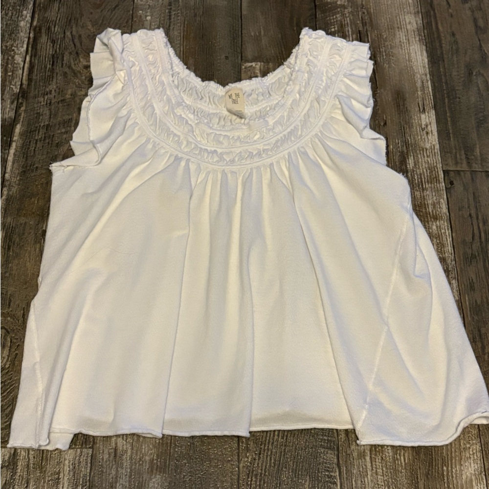 White Sleeveless Ruffle Yoke Top
